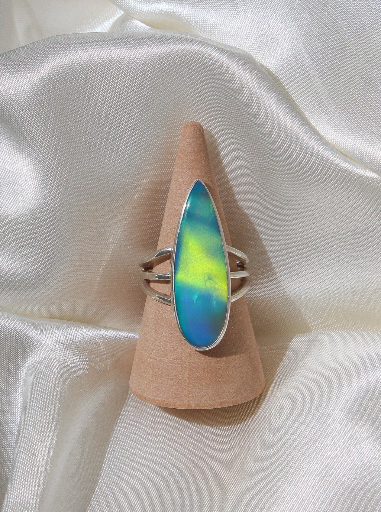 aurora opal ring 925 sterling silver triple band handmade statement ring handcrafted jewelry