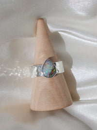 Handmade 925 sterling silver ring with Australian boulder opal stone on a hammered band size 7