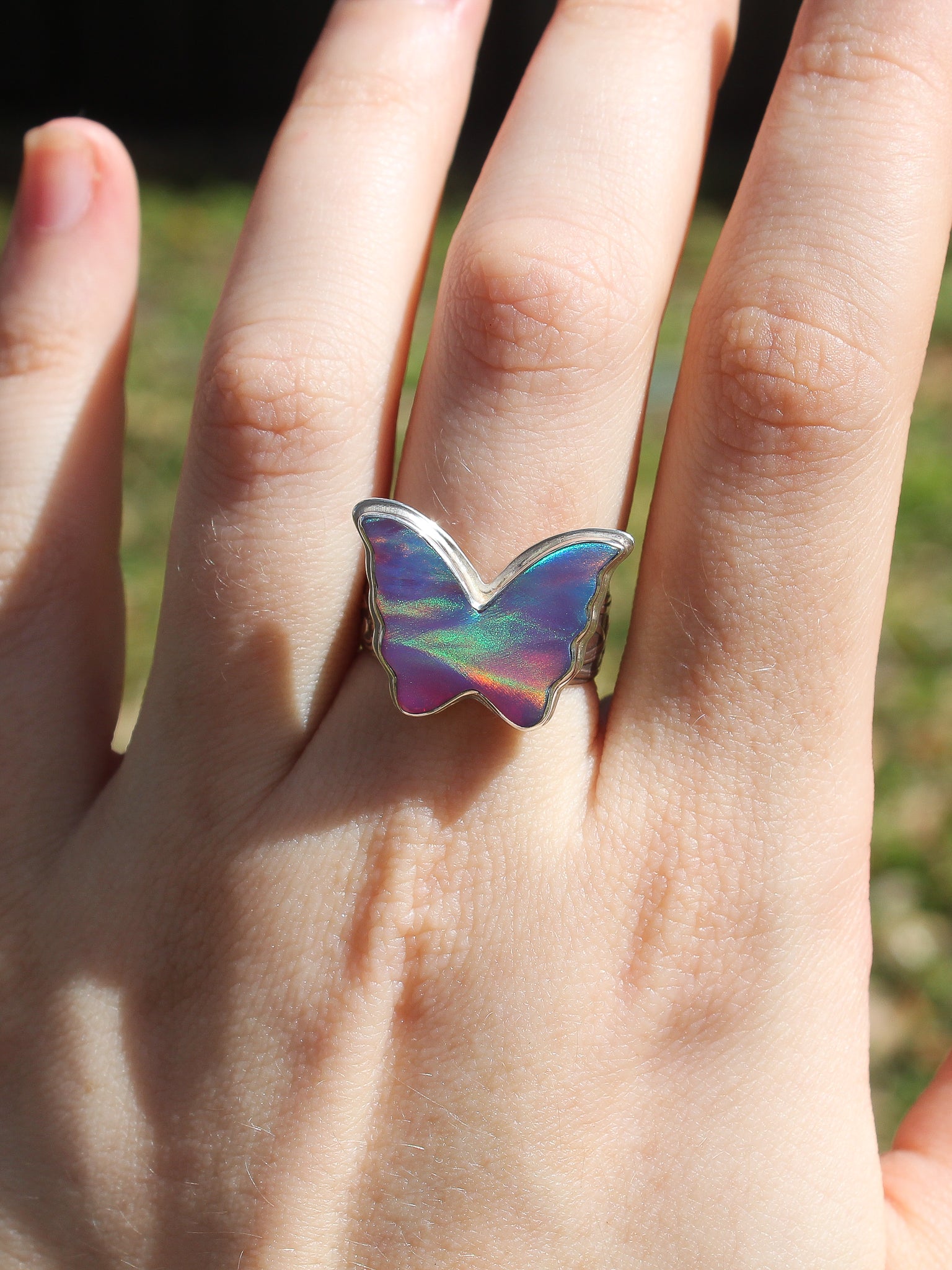 Aurora Opal Butterfly Ring - Size 7