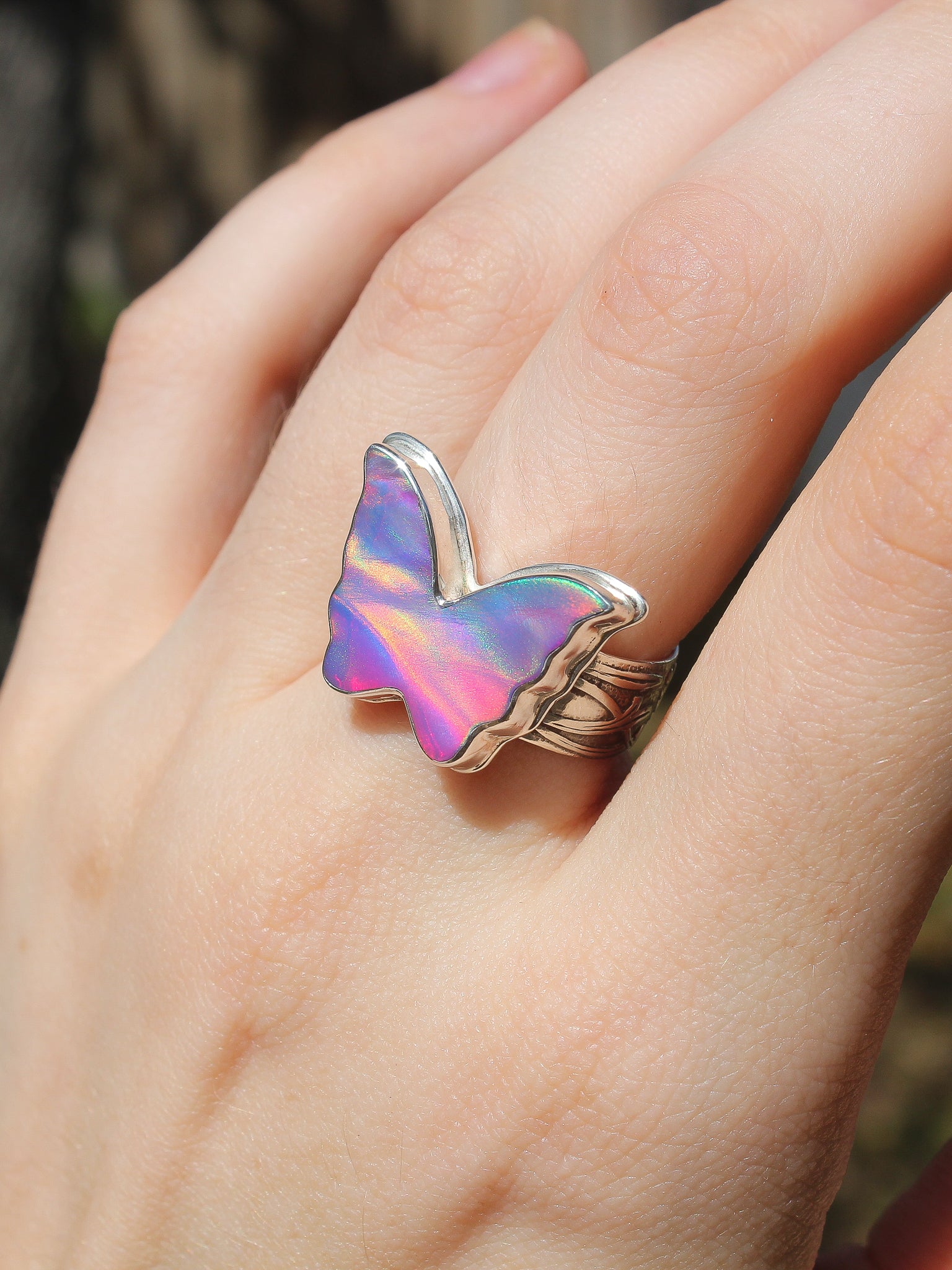 Aurora Opal Butterfly Ring - Size 7