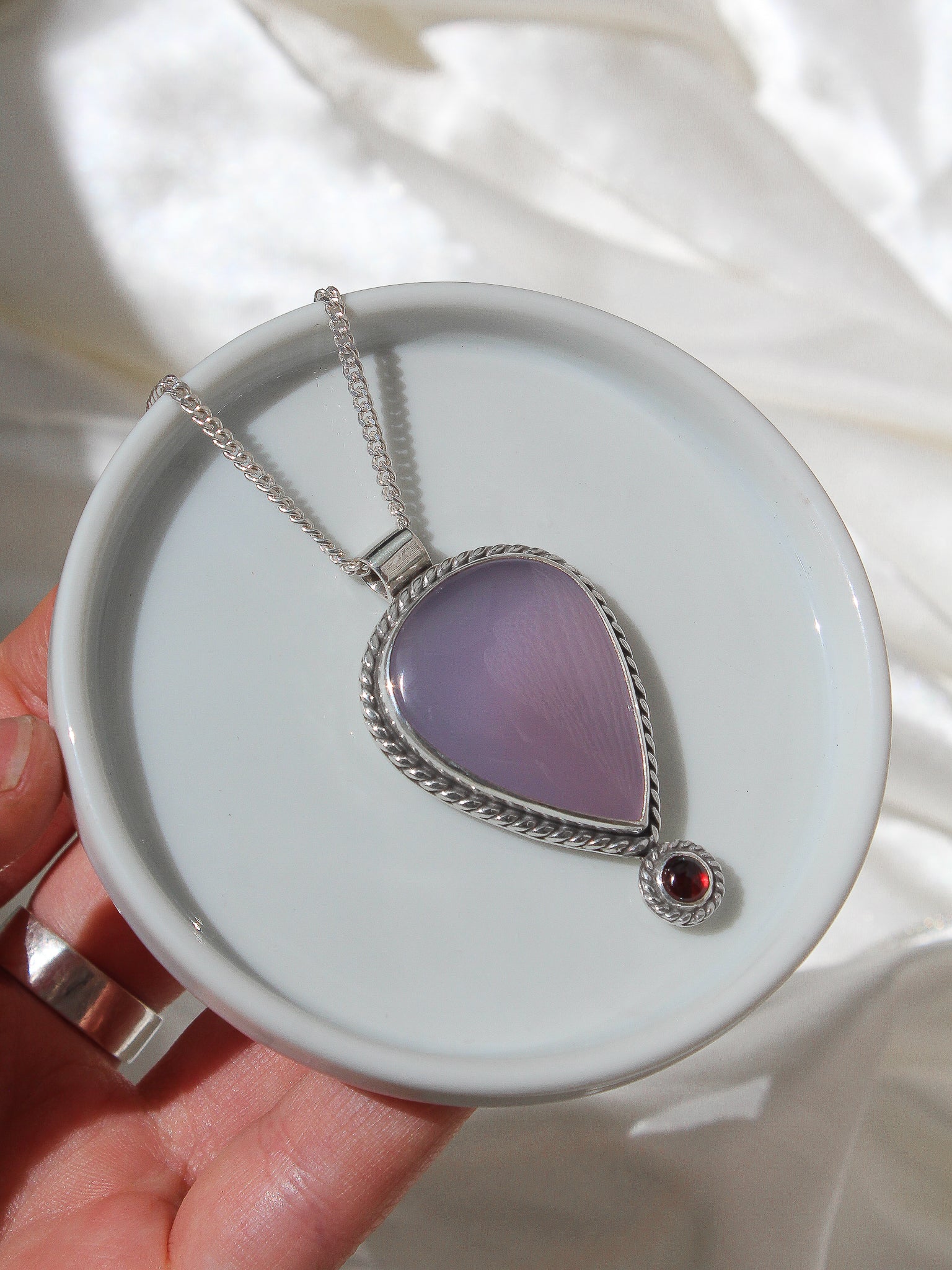 Lavender Chalcedony & Garnet Necklace