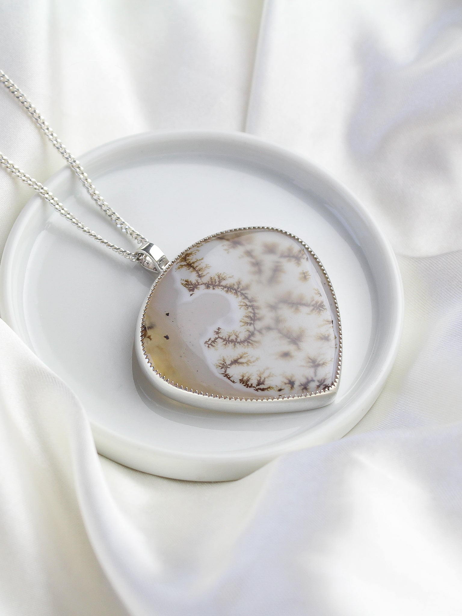 scenic dendritic agate 925 sterling silver pendant necklace handmade jewelry
