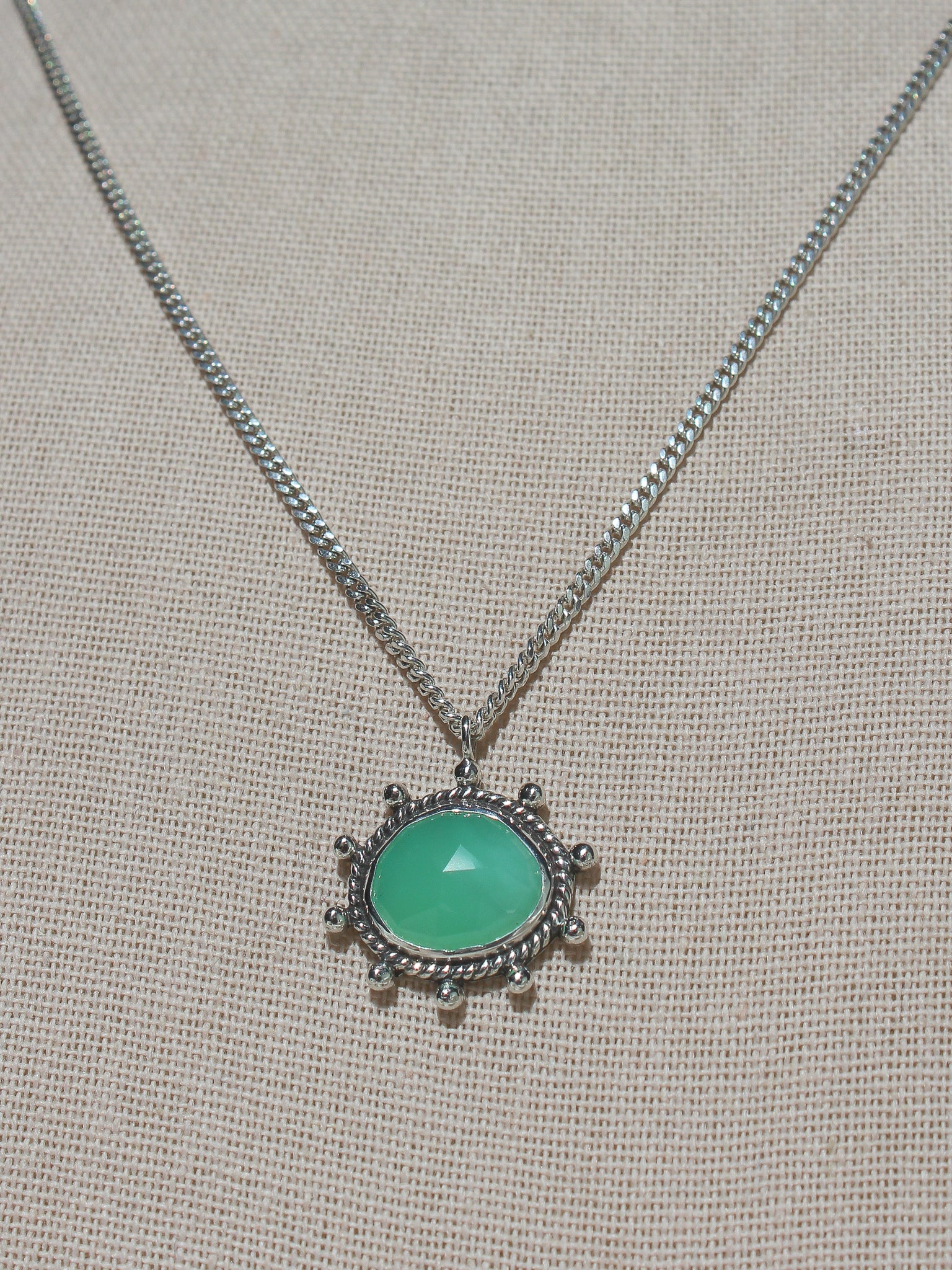 Handmade 925 sterling silver pendant with faceted chrysoprase stone affordable lily and William jewelry