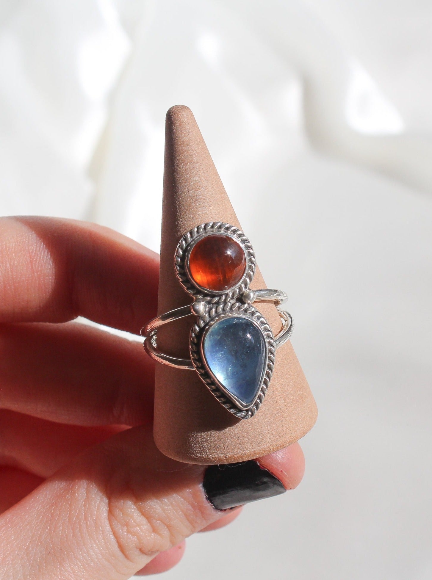 Orange Kyanite & Aquamarine Ring - Size 9.5