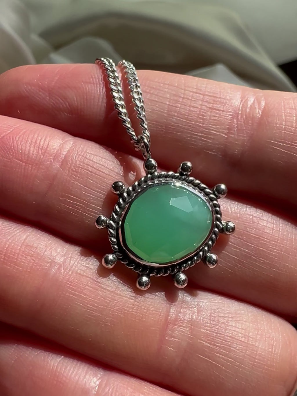Handmade 925 sterling silver pendant with faceted chrysoprase stone affordable lily and William jewelry