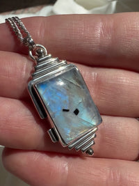 Handmade 925 sterling silver pendant with flashy rainbow moonstone lily and William jewelry