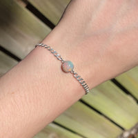ethiopian opal stone bracelet in 999 fine silver and 925 sterling silver on curb chain