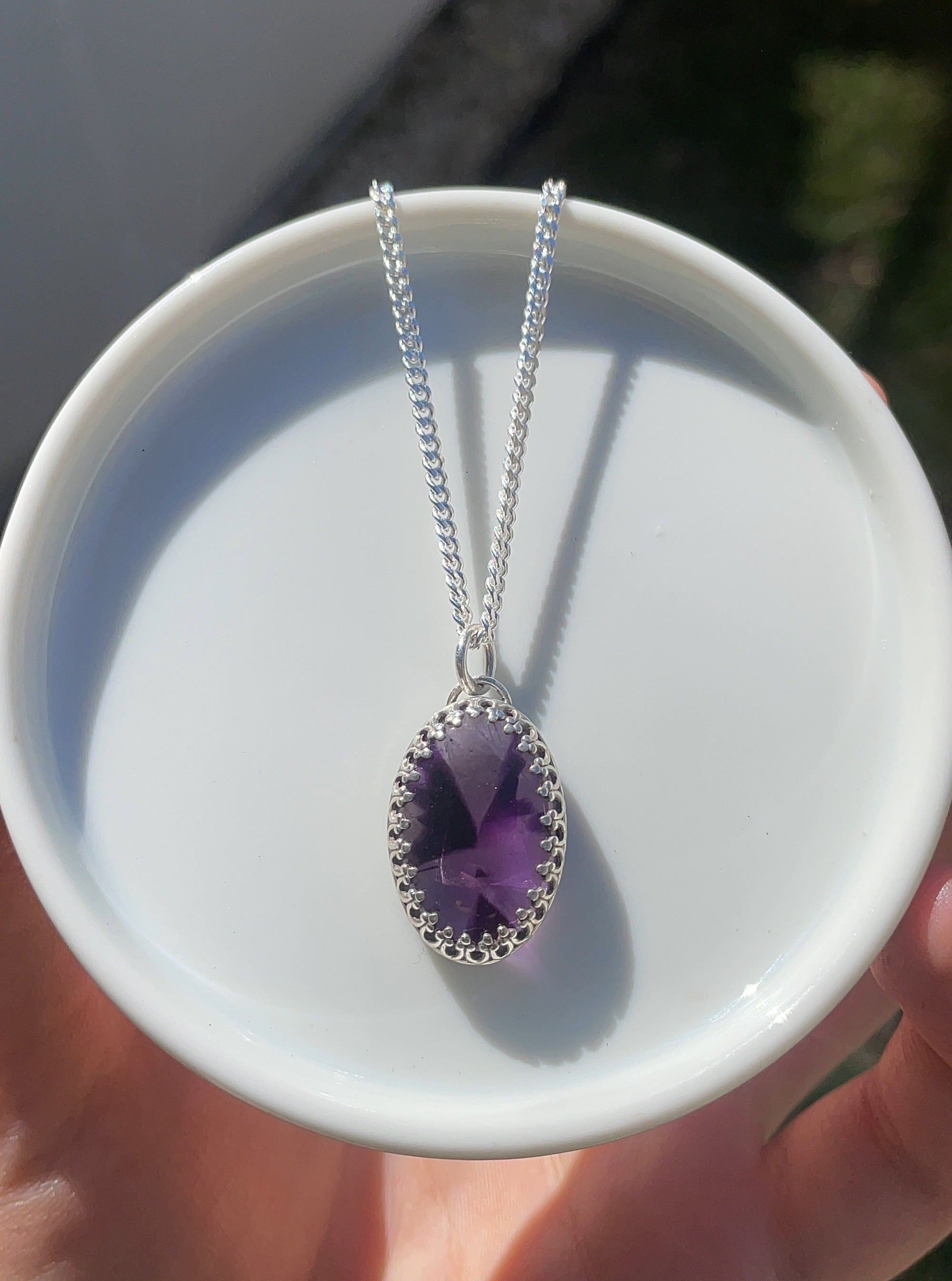 handmade sterling silver trapiche zoned amethyst necklace pendant