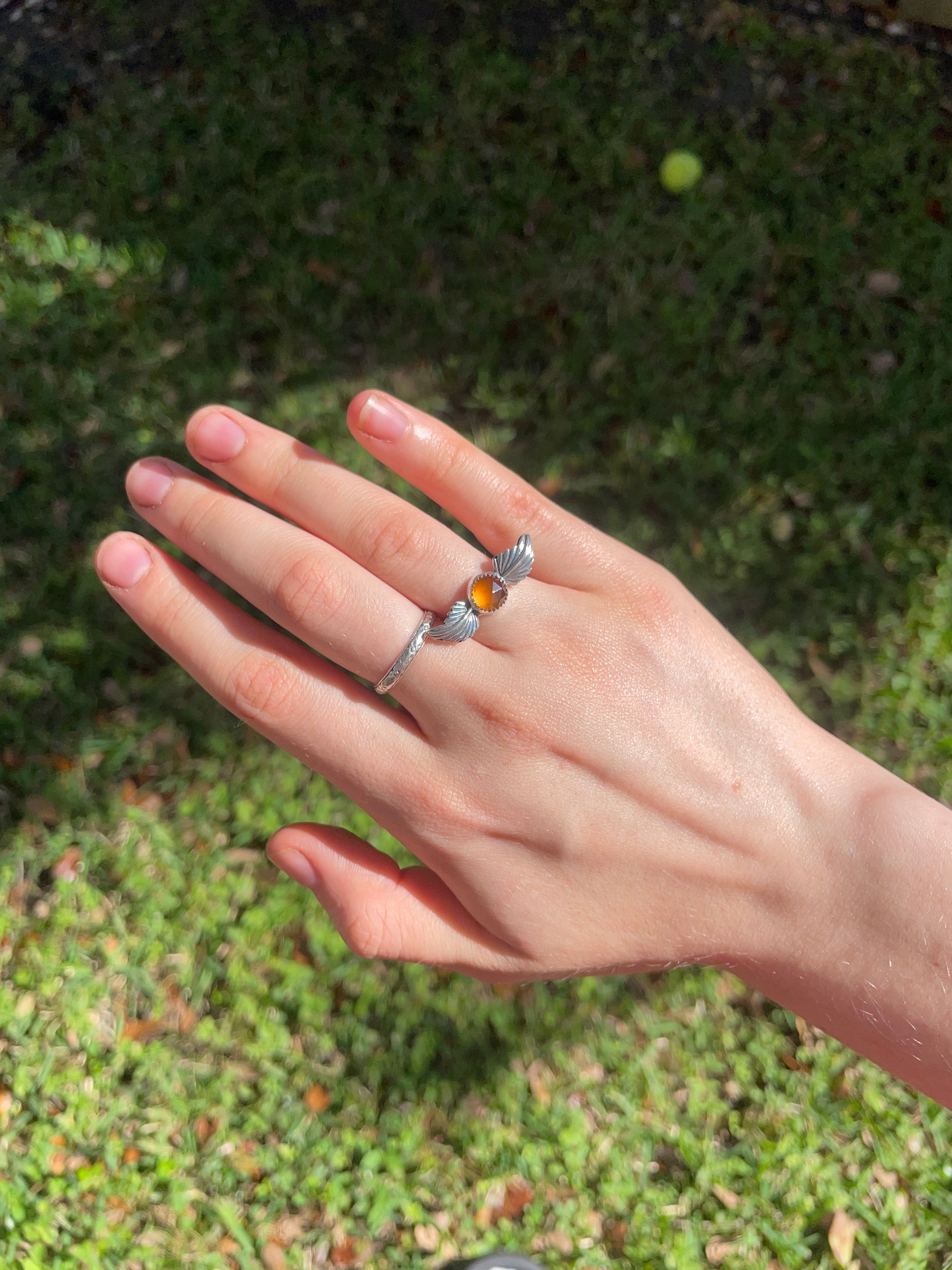 Spessartine Garnet Leaf Ring - Size 5.75
