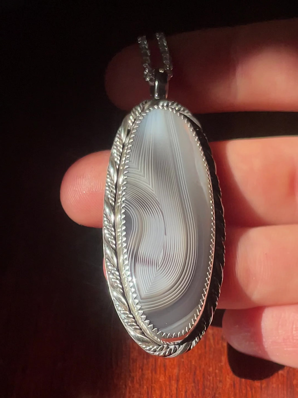 handmade sterling silver botswana agate stone necklace pendant