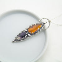 amber and amethyst 925 sterling silver pendant necklace