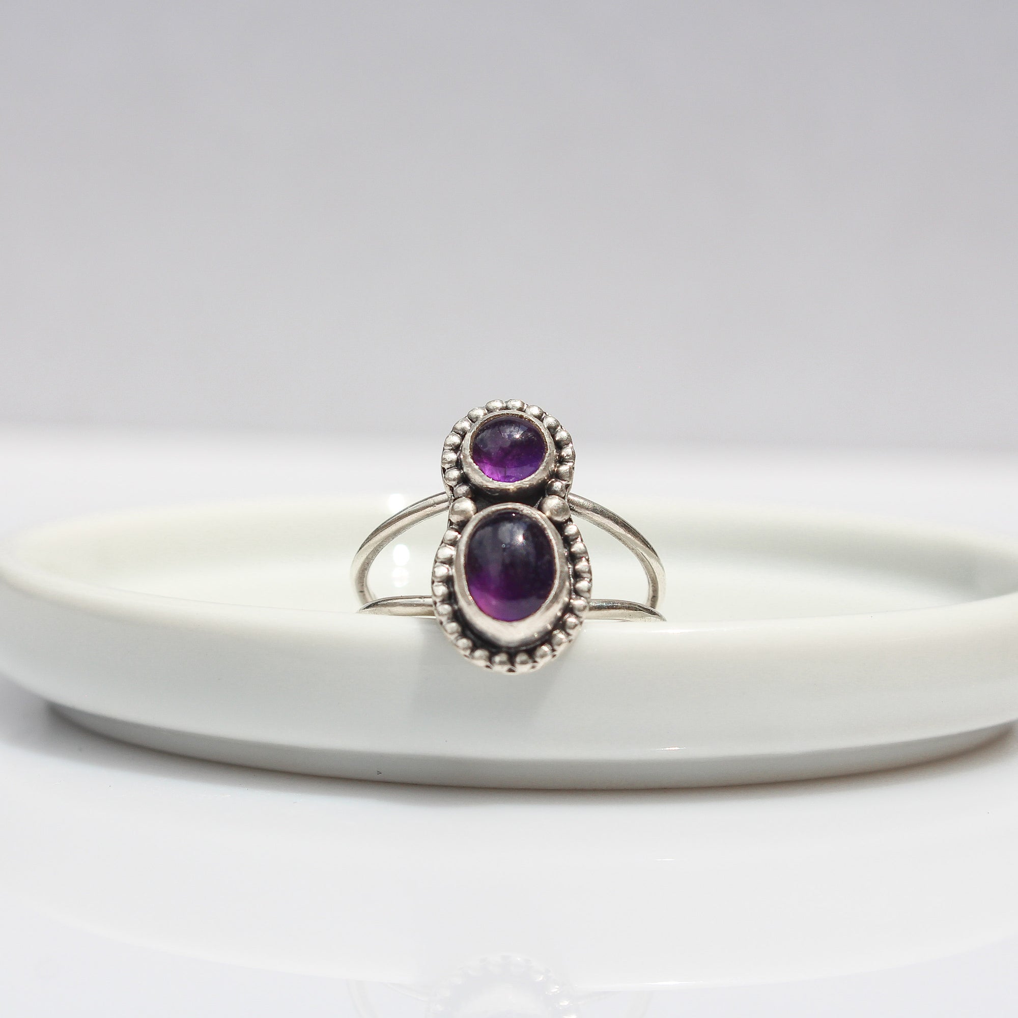 Double Amethyst Ring - Size 7