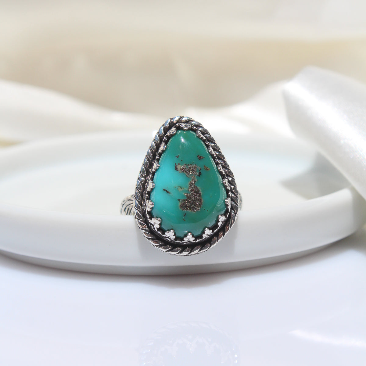 Kingman Turquoise with Pyrite Ring - Size 7.5