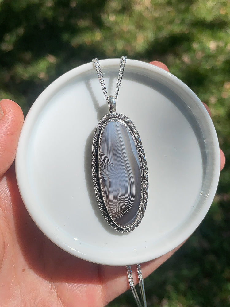 handmade sterling silver botswana agate stone necklace pendant
