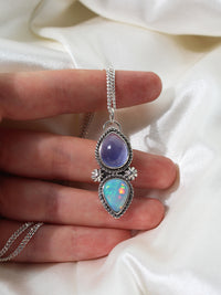 lavender chalcedony and ethiopian opal 925 sterling silver handmade pendant handcrafted necklace