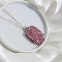 raw cobalto calcite druzy set in a 925 sterling silver prong setting on curb chain handmade
