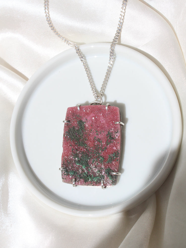 rectangular cobalto calcite pendant in prong setting 925 sterling silver handmade necklace handcrafted jewelry