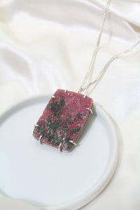 rectangular cobalto calcite pendant in prong setting 925 sterling silver handmade necklace handcrafted jewelry