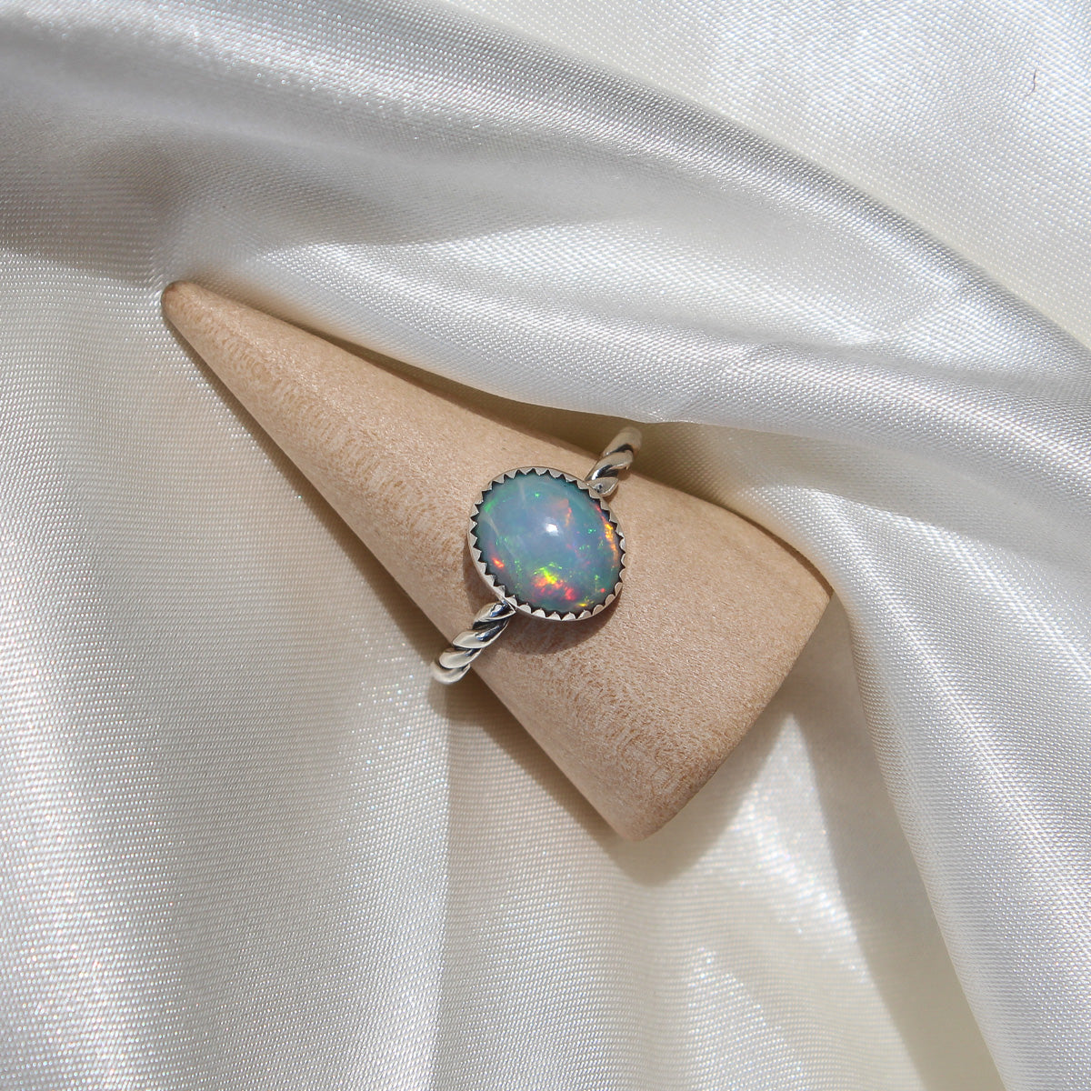 Big Ethiopian Opal Twist Ring - Size 8