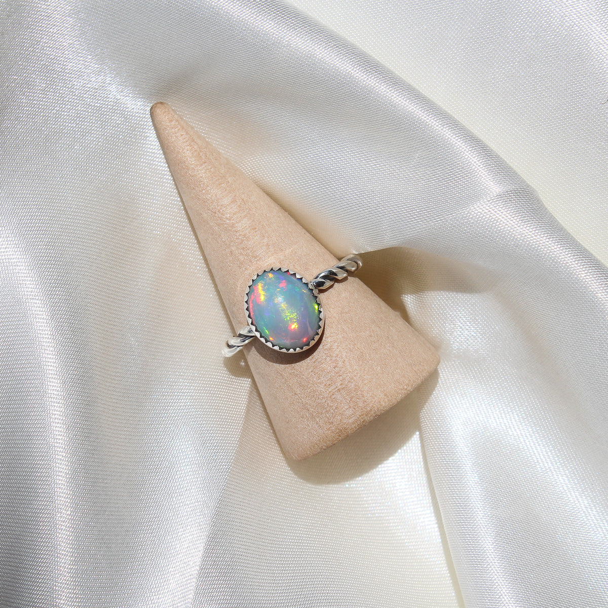 Big Ethiopian Opal Twist Ring - Size 8