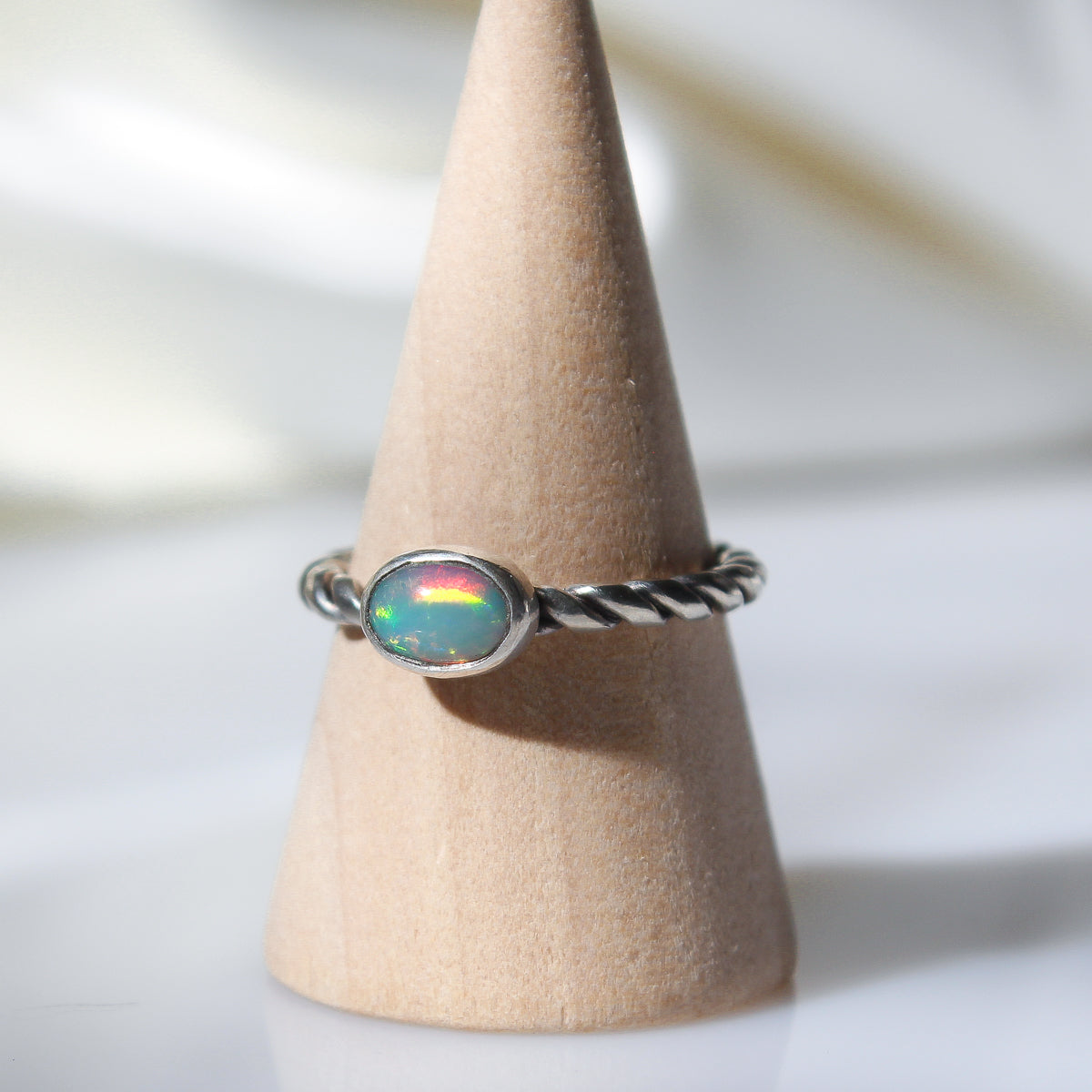 handmade 925 sterling silver ethiopian opal ring with twisted band