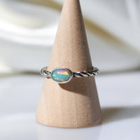 handmade 925 sterling silver natural blue ethiopian opal ring with honeycomb pattern