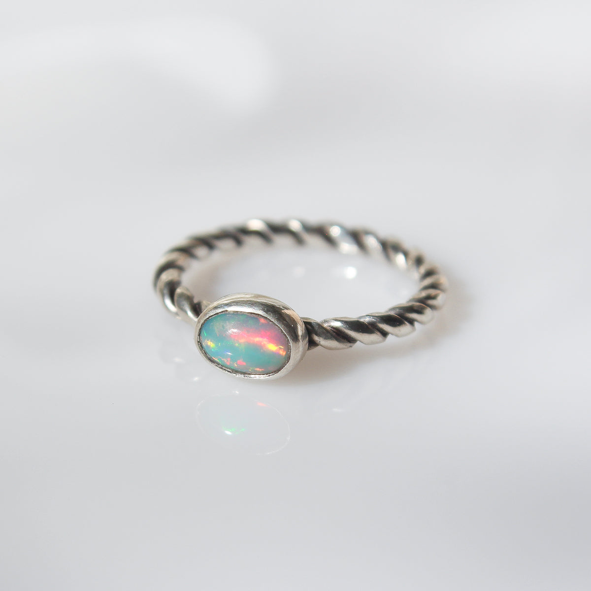 handmade 925 sterling silver natural blue ethiopian opal ring with honeycomb pattern