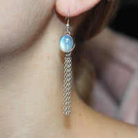 handmade 925 sterling silver rainbow moonstone dangly tassel earrings