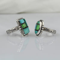 handmade oval shaped 925 sterling silver turquoise intarsia ring size 7