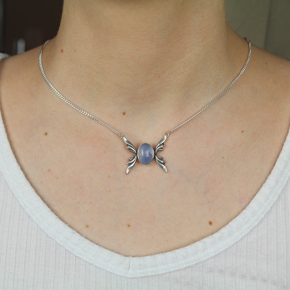 Namibian Chalcedony Butterfly Necklace