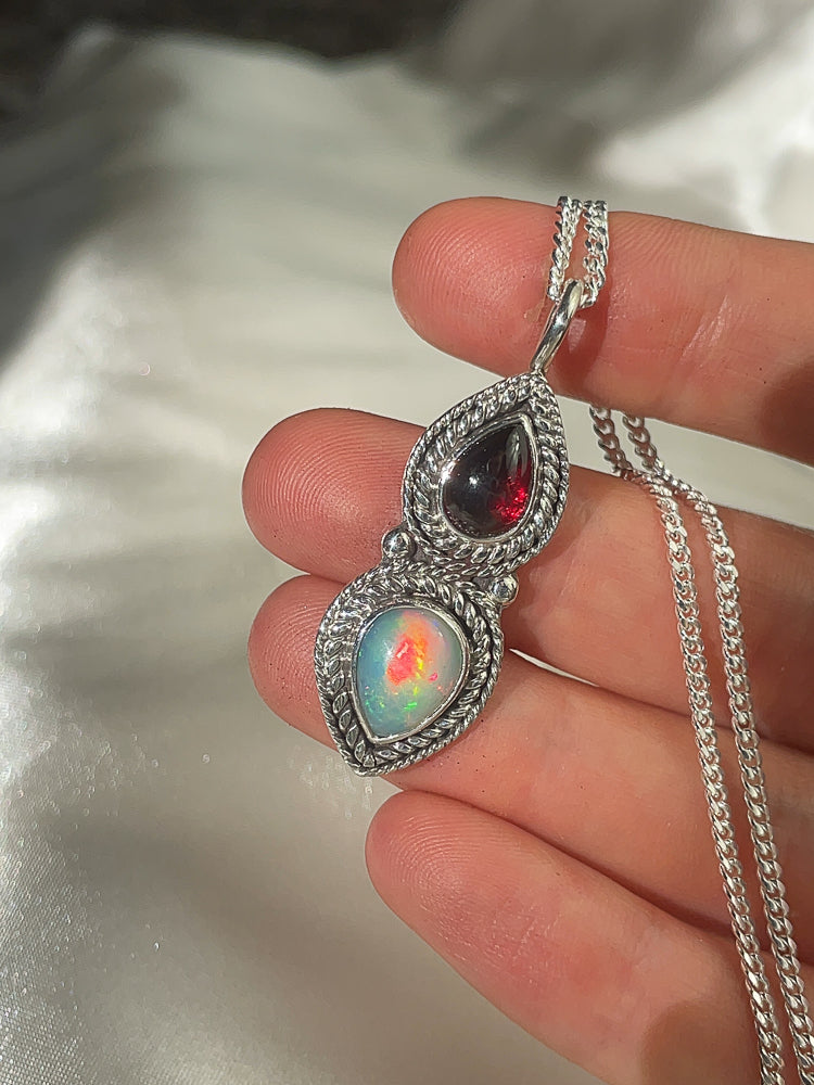Garnet & Ethiopian Opal Necklace