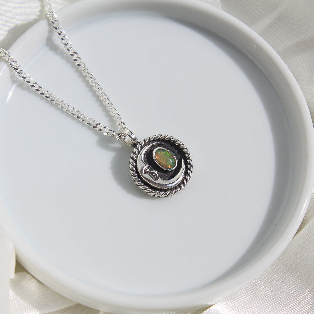 Ethiopian Opal Moon Necklace