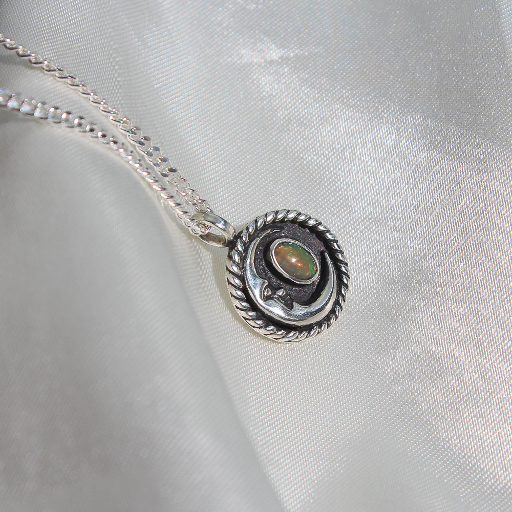 Ethiopian Opal Moon Necklace