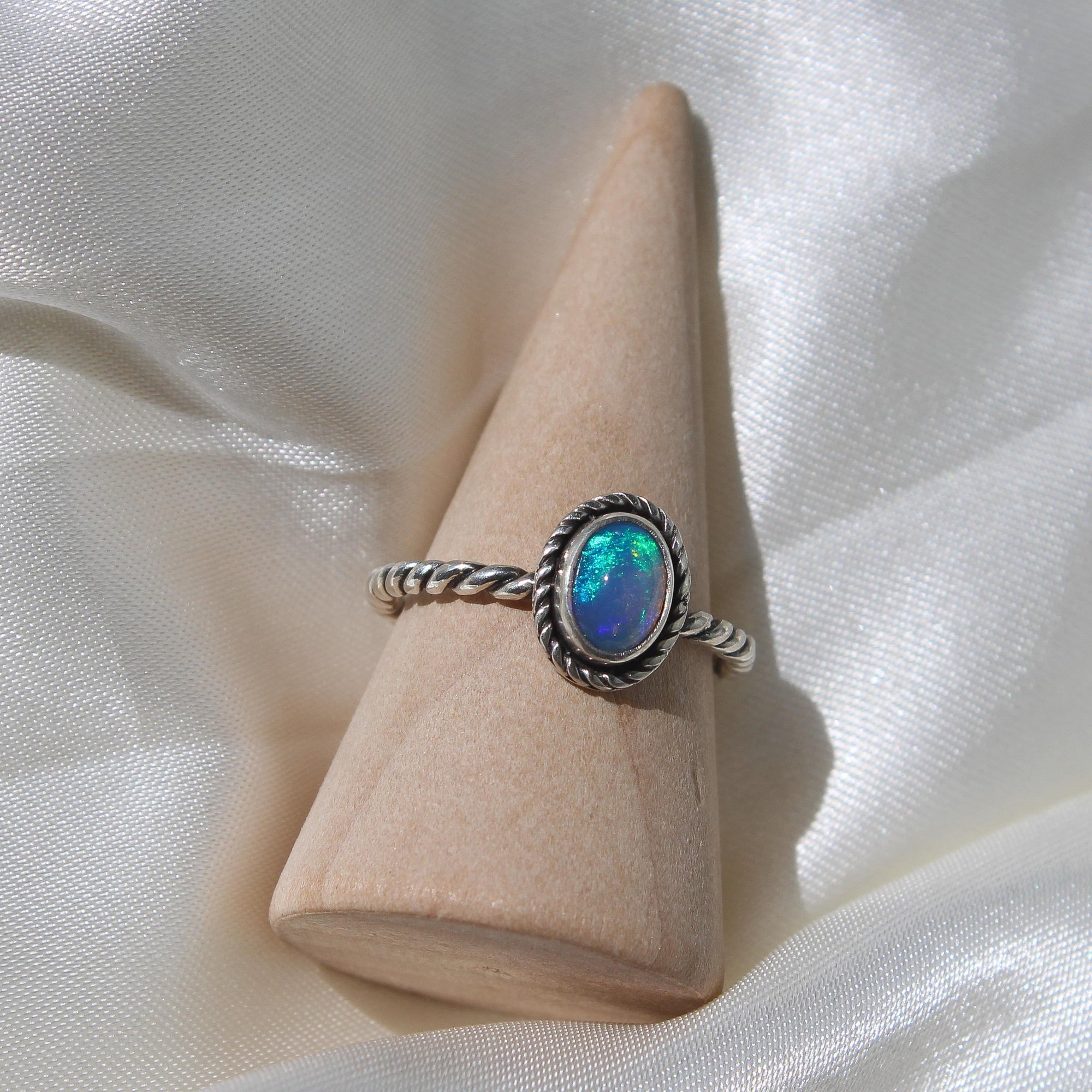 Mini Ethiopian Opal Twist Ring - Size 7