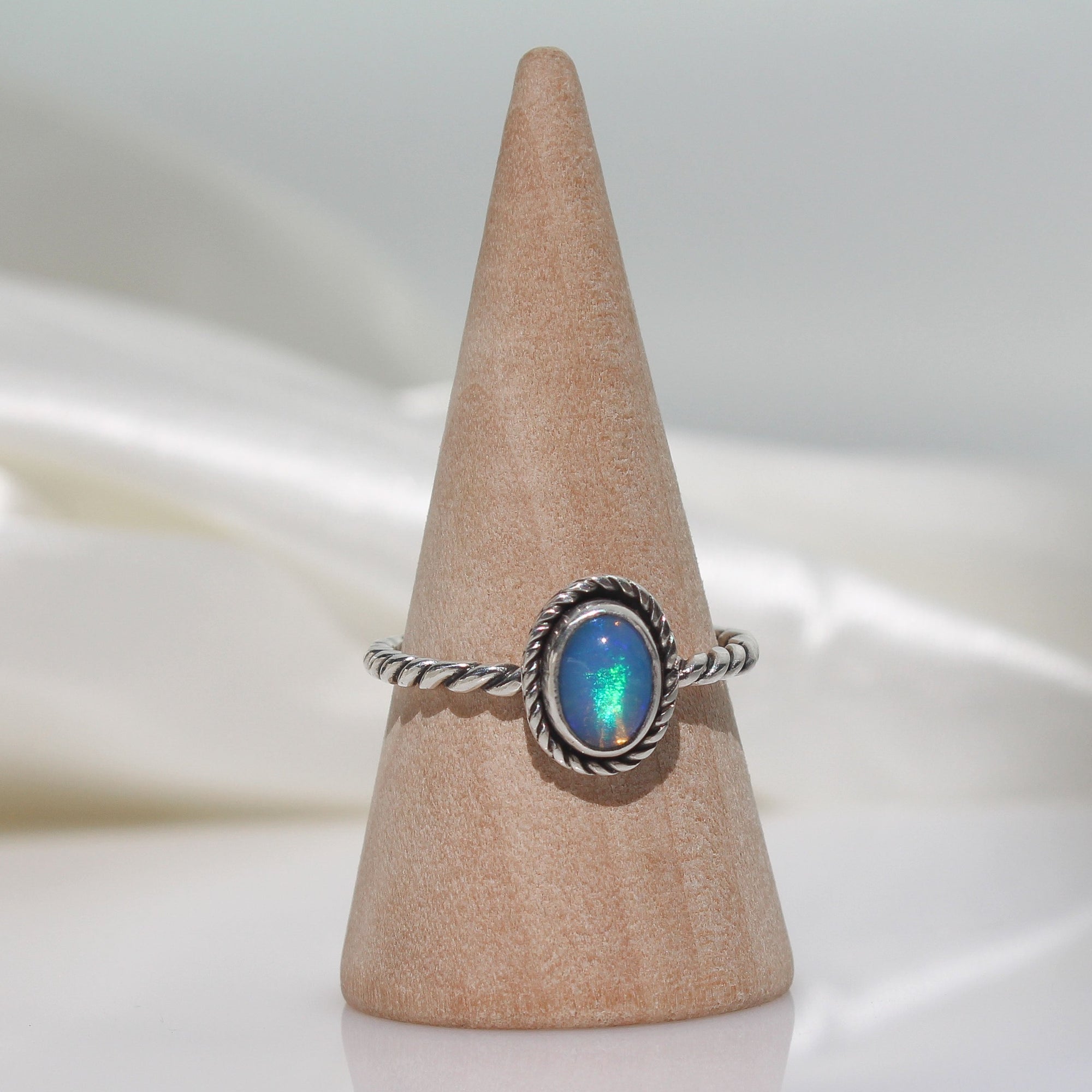 Mini Ethiopian Opal Twist Ring - Size 7