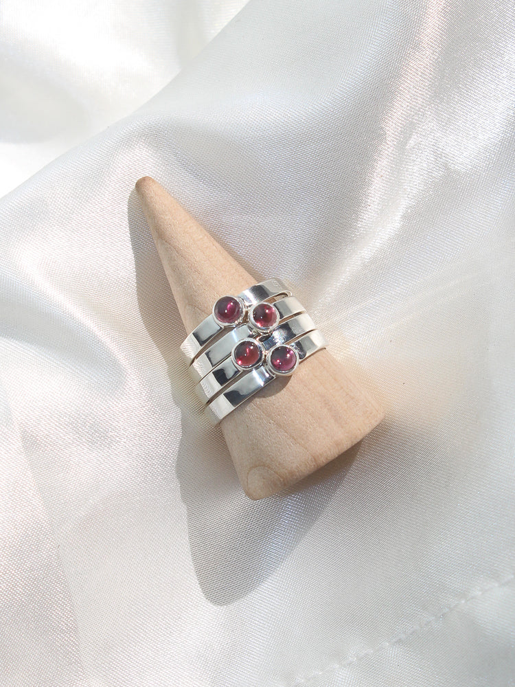 handmade sterling silver made to order pink rhodolite garnet stacker ring