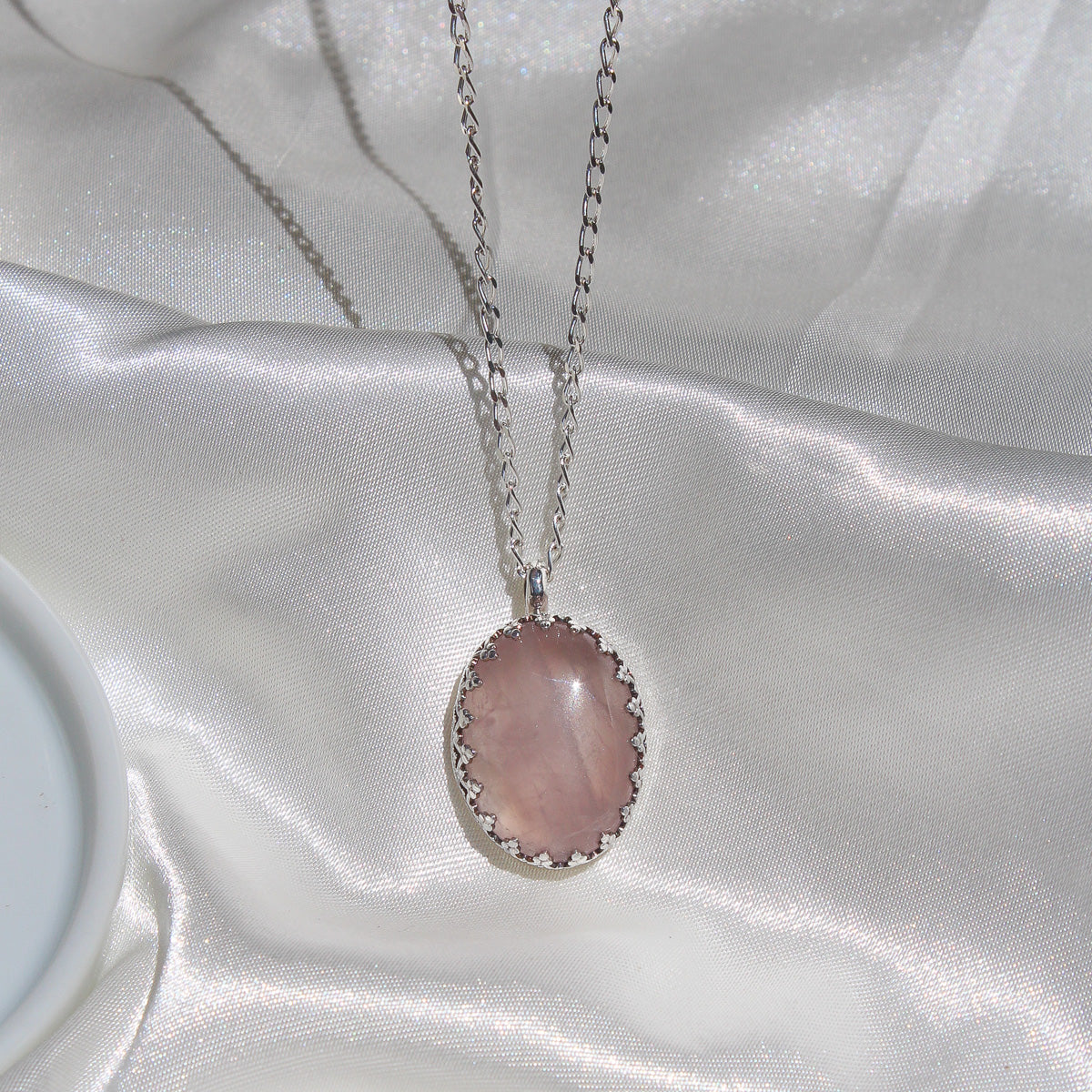 handmade 925 sterling silver rose quartz pendant necklace adjustable chain with heart shaped cut out