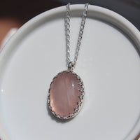 handmade 925 sterling silver rose quartz pendant necklace adjustable chain with heart shaped cut out
