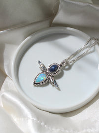 handmade sterling silver star sapphire and ethiopian opal stones set in sterling silver pendant necklace