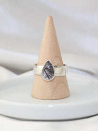 handmade sterling silver size 9.75 clear quartz black rutile stone