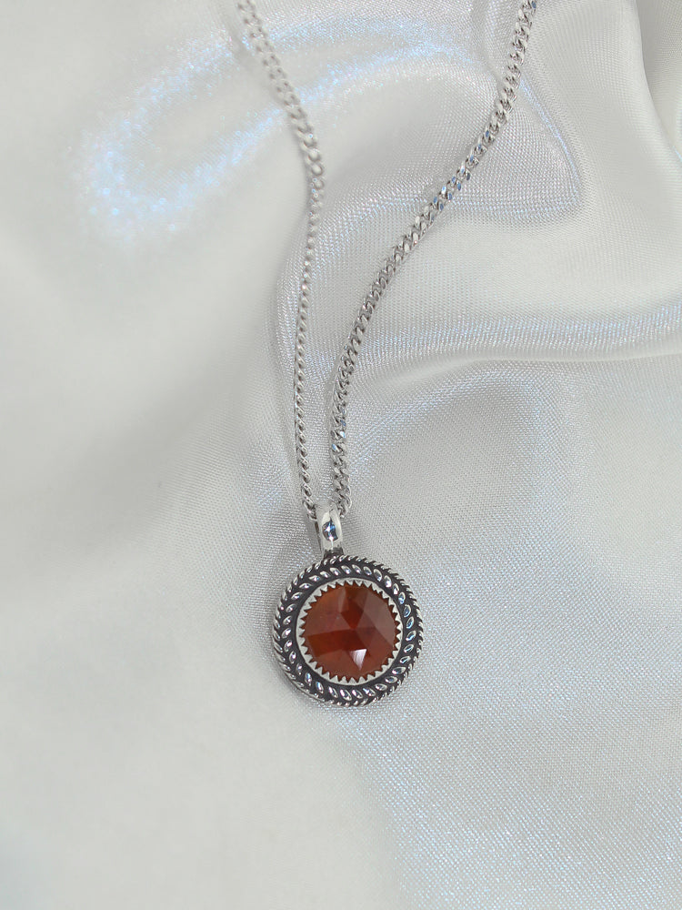 handmade sterling silver hessonite garnet stone pendant necklace 